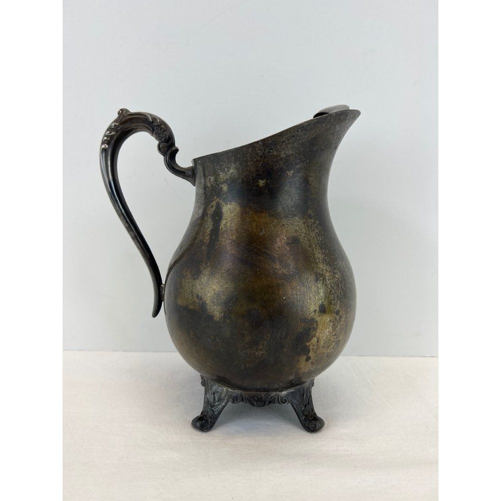 Vintage FB Rogers Silver Plate 1883 Footed Water Pitcher w/Ice Catch 9"